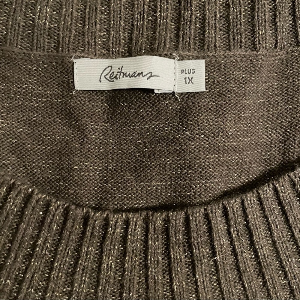 Reitmans Women’s Size 1X Chunky Knit Tawny Gold Metallic Woven Crewneck Sweater - Picture 5 of 8